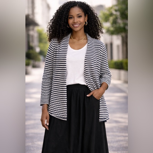 Chico's Sweaters - CHICO’S Striped Black and White Open Front Cardigan